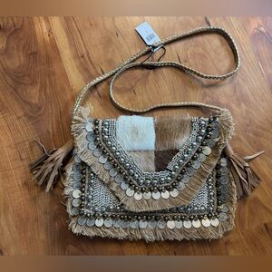 *NWT* Vintage Anthropologie Calf Hair Beaded Crossbody Purse